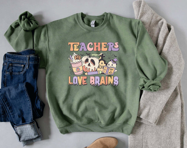 Teachers love brains jumper halloween sweatshirt - little crafty souls