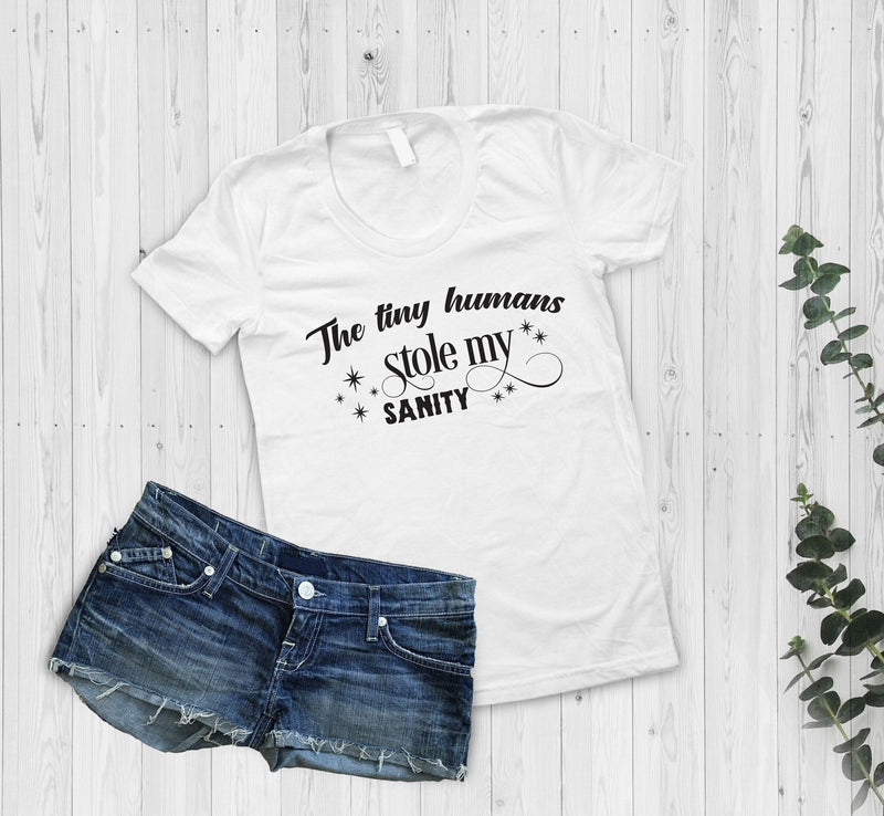 The tiny humans took my sanity funny ladies tshirt, humorous joke tee, hilarious new parent mum t-shirt, baby toddler kids children gift - little crafty souls